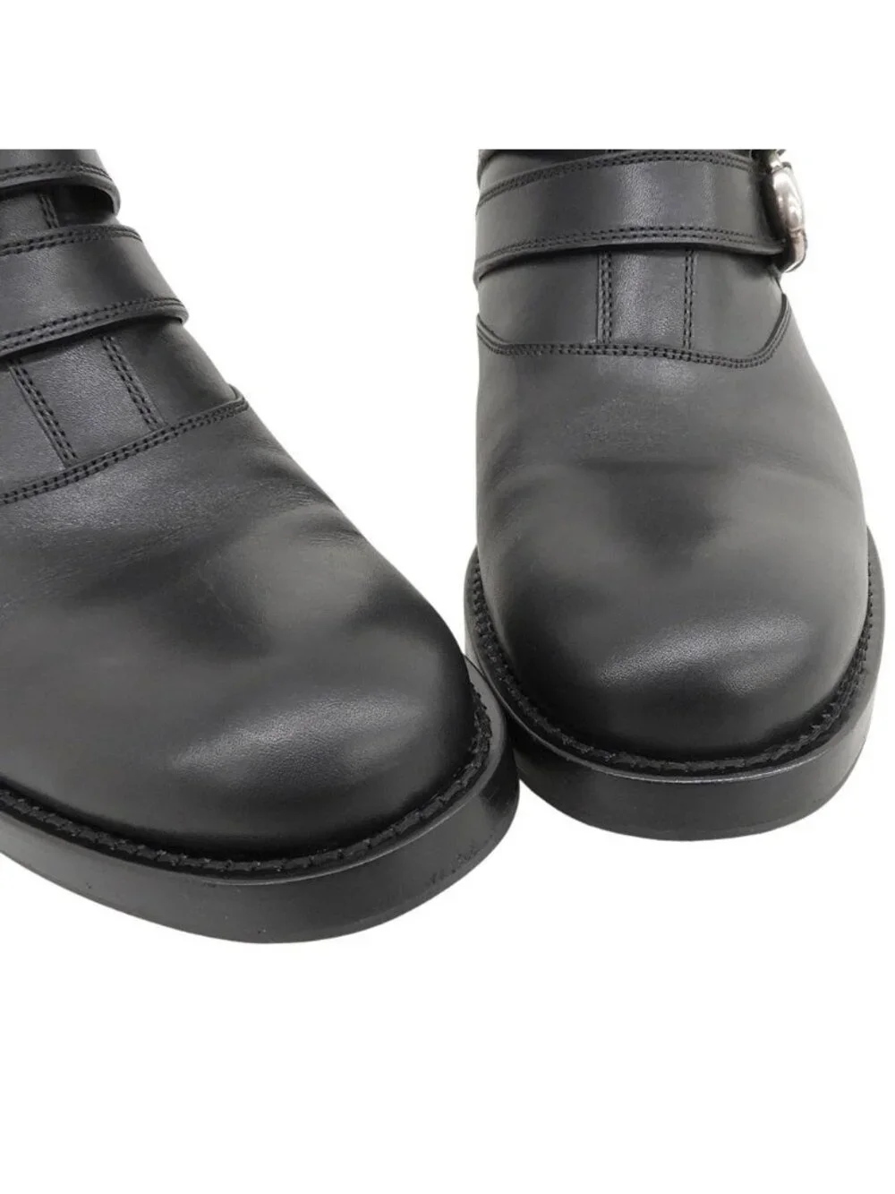 Gucci Leather Strap Biker Boots with Fleece 35.5 Black